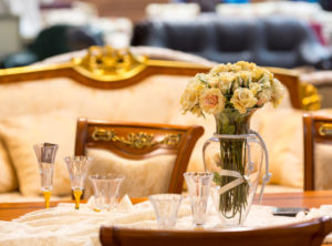 Romantic Dinner, Close up of served table with flowers